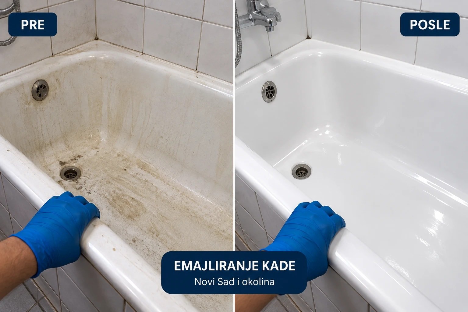 Emajliranje kade pre i posle — Novi Sad